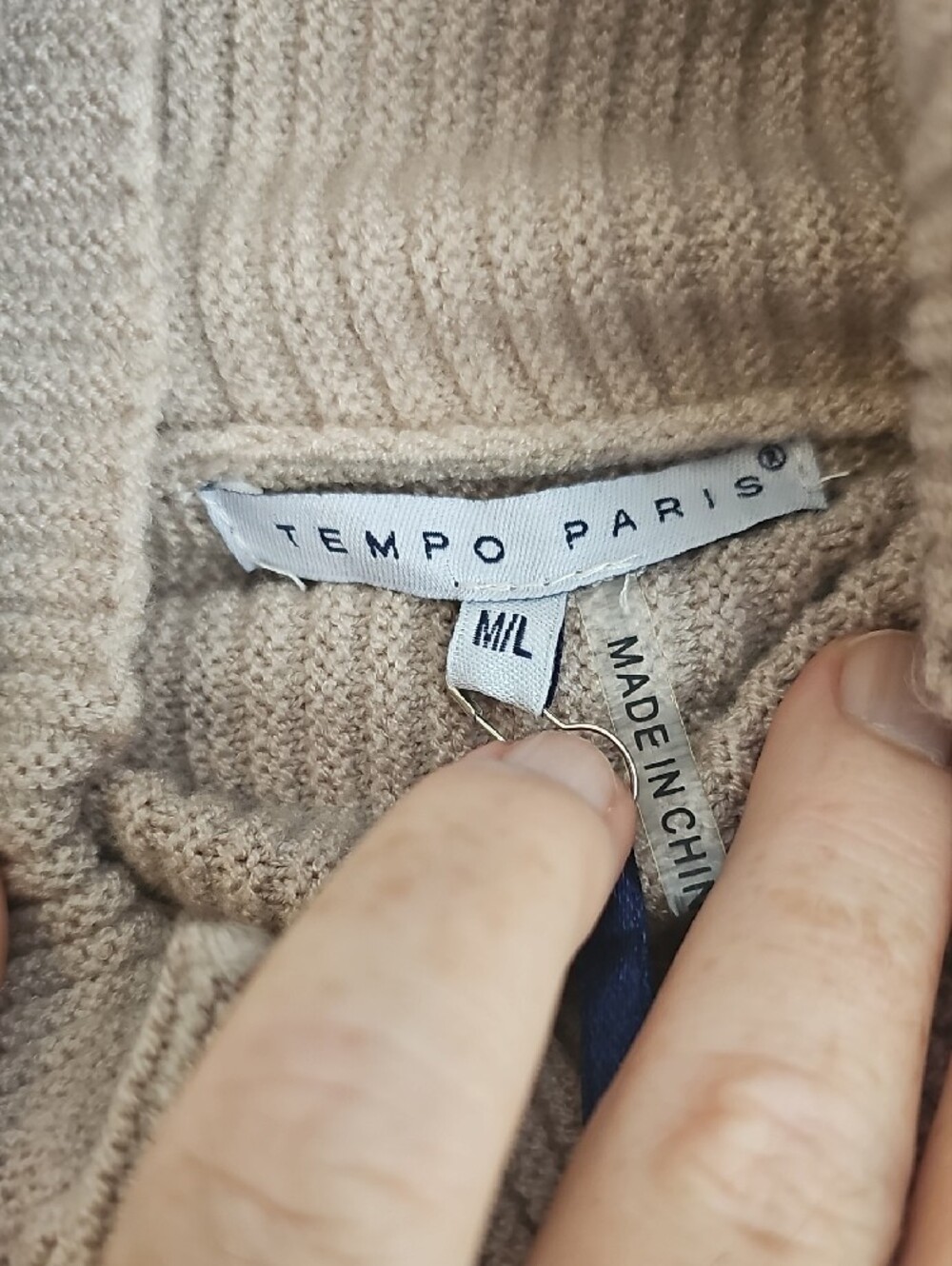 Tempo Paris Neutral Beige Ribbed Knit Poncho - Picture 2 of 7
